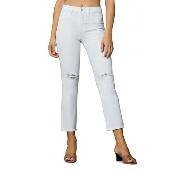 DL1961 Patti Straight Leg High Rise Vintage Ankle Distressed Jeans White Size 29 - Picture 1 of 9